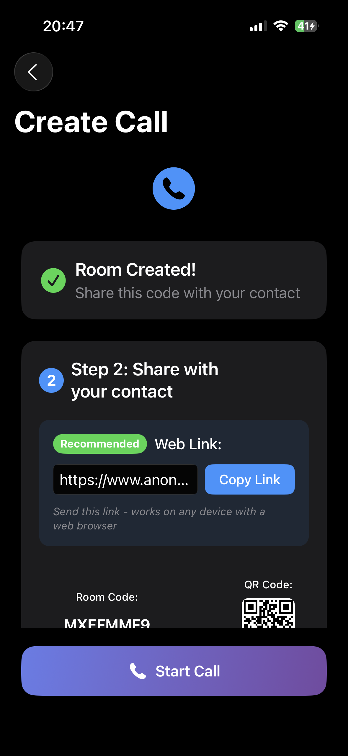 Room created successfully