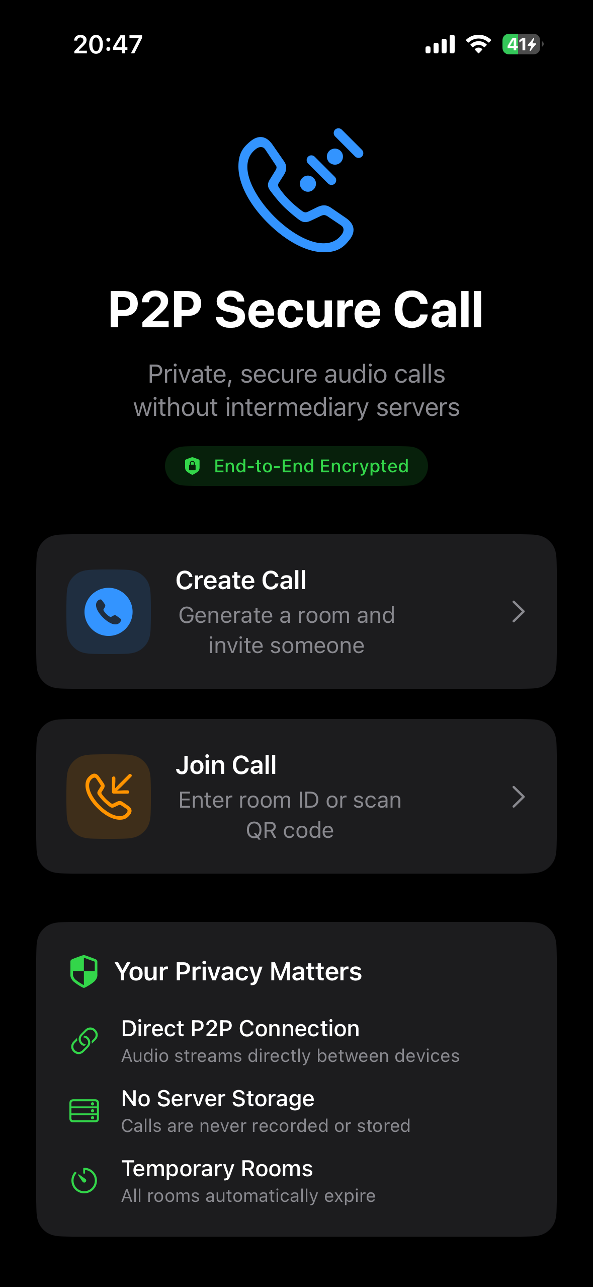 Main screen of Anonim Talk
